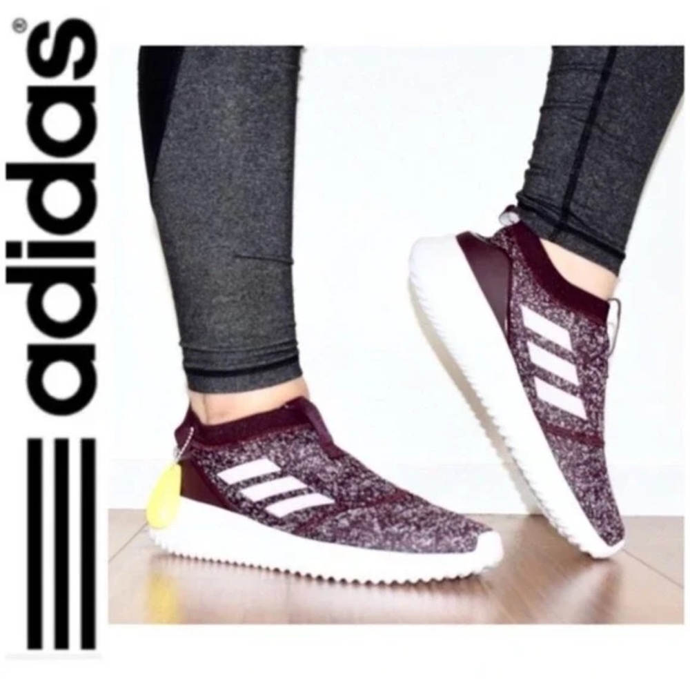 Adidas Burgundy and White Slip-On Sneakers
